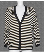 Jones New York Rayon Blend Black Ivory Gold Striped Button Cardigan Swea... - $39.37 CAD