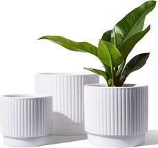 LE TAUCI Planter with Drainage Holes, 8+6.5+5.5 Inch Ceramic Garden Pots with - £43.95 GBP