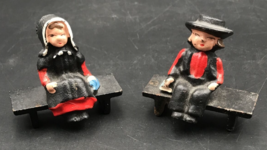 2 Vintage Cast Iron Amish Pennsylvania Dutch Boy &amp; Girl on Benches 2.25&quot; Tall - £11.15 GBP