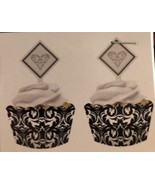 24 Creative Converting Damask Black &amp; White Cupcake Wrappers + Toppers  ... - $8.44 CAD