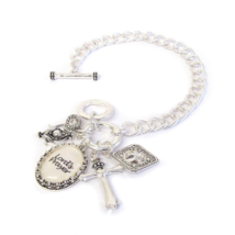 Lord&#39;s Prayer Charm Chain Toggle Bracelet Silver - £11.37 GBP
