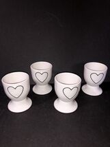4 Rae Dunn by Magenta White Egg Cups Stands w/ Hearts Valentines Day 2.5... - $16.00