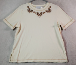 Alfred Dunner Shirt Top Womens Petite Medium Cream Knit Short Sleeve Crew Neck - £8.40 GBP