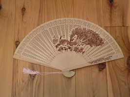 Japanese Art Print Silk Hand Folding Fan Fashion Decor Wood Bamboo Peacock - $19.80
