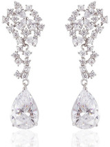 Womens Cubic Zircon Wedding Pear Shape Pierced Earrings Rhodium Plated Jewelry - £44.29 GBP