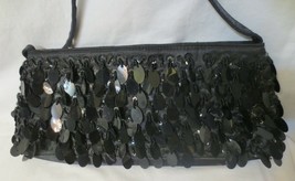 Sasha Womens Evening Purse Bag Beaded Black Sequin With Strap Cocktail Party - £7.92 GBP