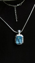&quot;&quot; FAUX AQUAMARINE  STONE CHOKER&quot;&quot; ON SILVER TONE CHAIN - MARCH BIRTHSTONE - £7.00 GBP