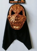 Halloween Metallic Orange Skull Mask With Hood Attached Scary Costume - £10.27 GBP