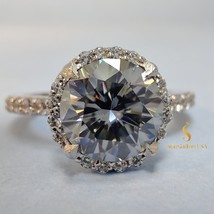 7MM Dark Gray Moissanite Engagement Ring Halo Set Round Cut Wedding Ring... - £132.94 GBP
