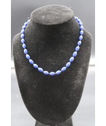 Vintage Blue Bead Choker Princess Necklace Oval Single Strand Jewelry Pl... - $16.80 CAD