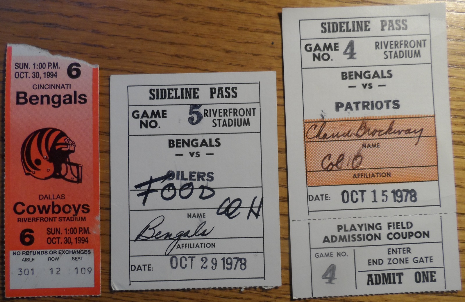 Primary image for Cincinnati Bengals Ticket Stubs Dallas Cowboys 1994 + Patriot & Oilers From '78 