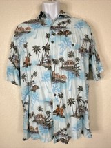 Campia Moda Men Size M Blue Palm Trees Island Rayon Button Up Hawaiian Shirt - £5.44 GBP