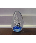 OVAL/EGG SHAPE 5&quot; INCH CLEAR/BLUE MODERN SPIRAL GLASS PAPERWEIGHT - $20.33 CAD