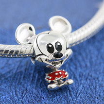 925 Sterling Silver Disney Mickey Charm Bead with Red Enamel Charm Bead - $16.66