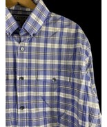 Express Shirt Size Large Fitted Mens Button Down Blue White Windowpane P... - $35.69