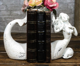 Rustic White Stone Finish Ocean Siren Mermaid Body &amp; Tail Bookends Figur... - $38.99