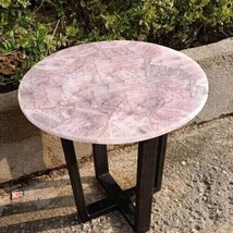 Round Rose Quartz Center Table Top Handmade Quartz Console Table Home Decorative - £279.29 GBP