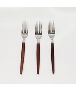 3 - Ekco Eterna Canoe Muffin Dinner Forks Stainless Flatware Faux Wood J... - $398.85 MXN