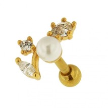 Elegant Lady Floral Pearl CZ Ear Stud Surgical Steel Cartilage Piercing Earring - £36.40 GBP