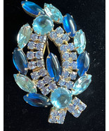 Vintage Blue Glass Cabochon Rhinestone Open Back Gold Tone Brooch Pin Es... - $64.95