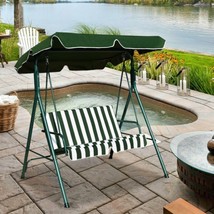 Patio Swing Glider 2-Person Loveseat Cushioned Steel Frame Green Striped... - $160.29