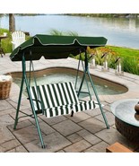 Patio Swing Glider 2-Person Loveseat Cushioned Steel Frame Green Striped... - £127.96 GBP
