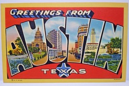 Greetings From Austin Texas Big Large Letter Linen Postcard Curt Teich Unused - £12.58 GBP