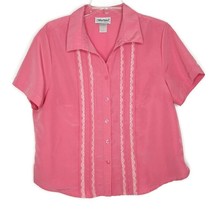 Anthony Richards Womens Blouse Size 16P Short Sleeve Button Front Lace Pink - £10.20 GBP