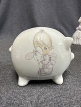 Precious Moments Piggy Bank &quot;Jesus Loves Me&quot; Girl with Bunny 1986 Vintage - £4.67 GBP