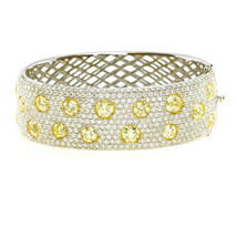 Real 15.5ct Natural Fancy Yellow Diamonds Bracelet Bangle 18K Solid Gold 54G - £34,083.41 GBP