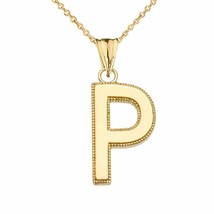 10k Solid Gold Small Milgrain Initial Letter P Pendant Necklace Personalized - £95.54 GBP+