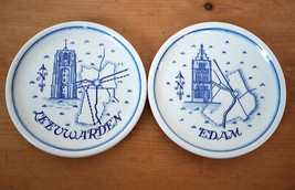 Vintage Pair Dutch Delft Porcelain Coasters Dish Plates Edam Leeuwarden ... - $39.99