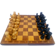 Vintage 1970s Soviet Russian Wooden Chess Set Folding Board 30 х 30 cm. Game. - $78.46