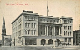 Madison Wisconsin~Park HOTEL-DRUG STORE-HORSE Carriages~Kropp 1910s Postcard - £4.08 GBP