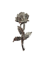 Vintage Silver Tone Rose Flower Pin Brooch with Rhinestones - £3.65 GBP