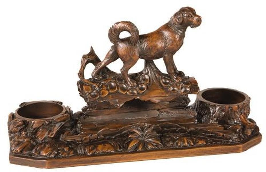 Carving Sculpture MOUNTAIN Lodge Dog Chocolate Brown Resin Hand-Cast - $309.00