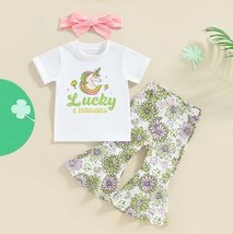 NEW St Patrick&#39;s Day Unicorn Lucky &amp; Magical Bell Bottoms Girls Outfit Set - £5.02 GBP