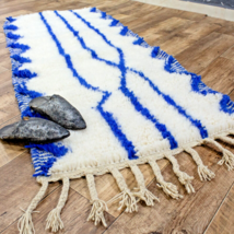 Rug Blue Moroccan Runner Long Beni Ourain Runner Rug, Handmade Rug Runner 2x5 ft - £144.38 GBP