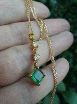 1.50 Ct Princess Cut Emerald &amp; Diamond Pendant Necklace 14k Yellow Gold Over - £52.83 GBP