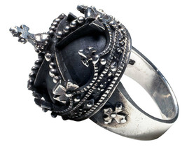 Imperial Crown &amp; Cross Sterling Silver Ring by Femme Metale .925 Sizes 6-10 - £207.57 GBP