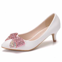 Wedding Shoes Female Drill Rhinestone Bow Stiletto Pointed Bridal Pumps Fashion  - £47.53 GBP