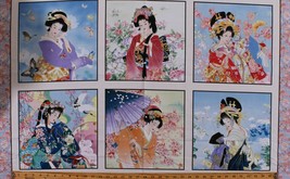 24&quot; X 44&quot; Panel Asian Ladies Japanese Women Kimonos Cotton Fabric Panel D373.43 - £6.91 GBP