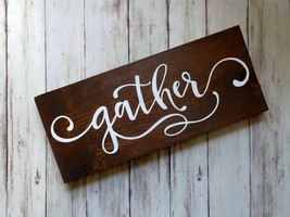 GATHER - Rustic Wood Sign 5.5&quot; x 12&quot;  Handmade Home Decor Farmhouse - £7.60 GBP