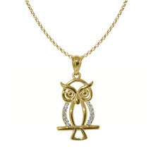 Genuine 14k Yellow Gold 0.98&quot; Cubic Zirconia Owl Pendant Necklace 16&quot; to 22&quot; - $300.00+