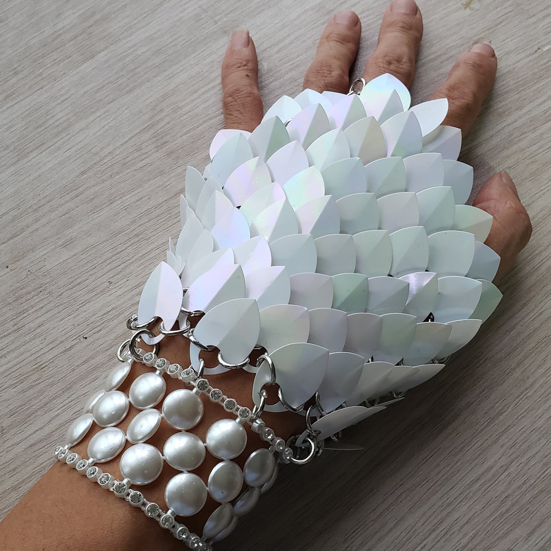 Wedding Scalemaille Gloves,Holographic Scale Mail Bracer,Iridescent Dragon Scale