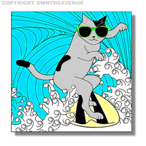 Kitty Cat Funny Surfing Surf Vintage Old School Groovy Car Truck Vinyl Sticker - £3.19 GBP