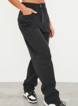 Pretty Little Thing Women&#39;s Black Wash Button Fly Boyfriend Jeans Size 4 - $14.99