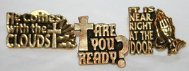 Lot of 3 End Times / Second Coming Christian Religious Gold Toned Pins - £7.90 GBP