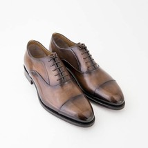 Men&#39;s Handmade Leather Brown Patina Cap Toe Formal Dress Shoes, Best Quality - £139.37 GBP+