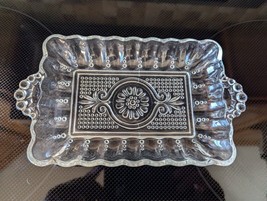 Anchor Hocking Relish Dish Pattern #156 Clear Glass Bubble Handles Vintage 50&#39;s - £9.27 GBP